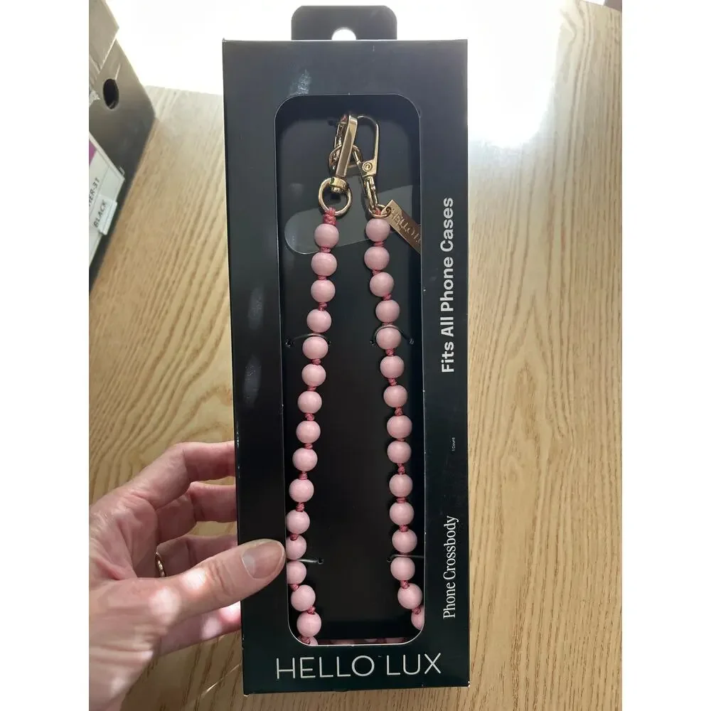 New Hello Lux Wood Bead Cell Phone Crossbody Strap Universal Light Pink